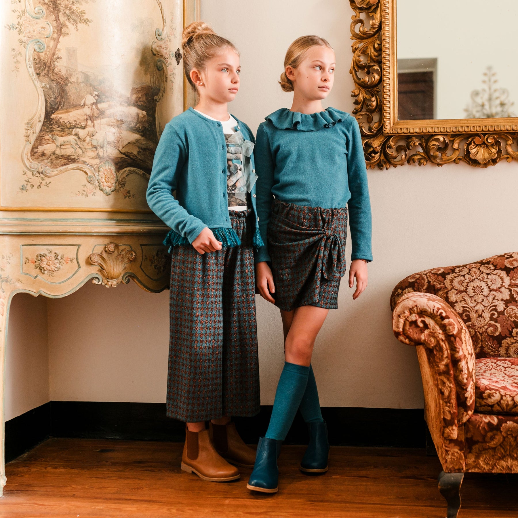 PETROL BLUE HOUNDSTOOTH PANTS