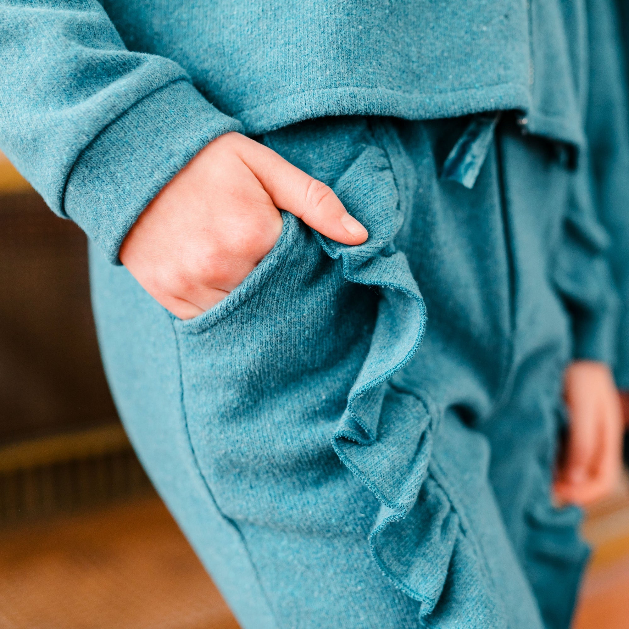 PETROL BLUE PANTS WITH RUFFLES