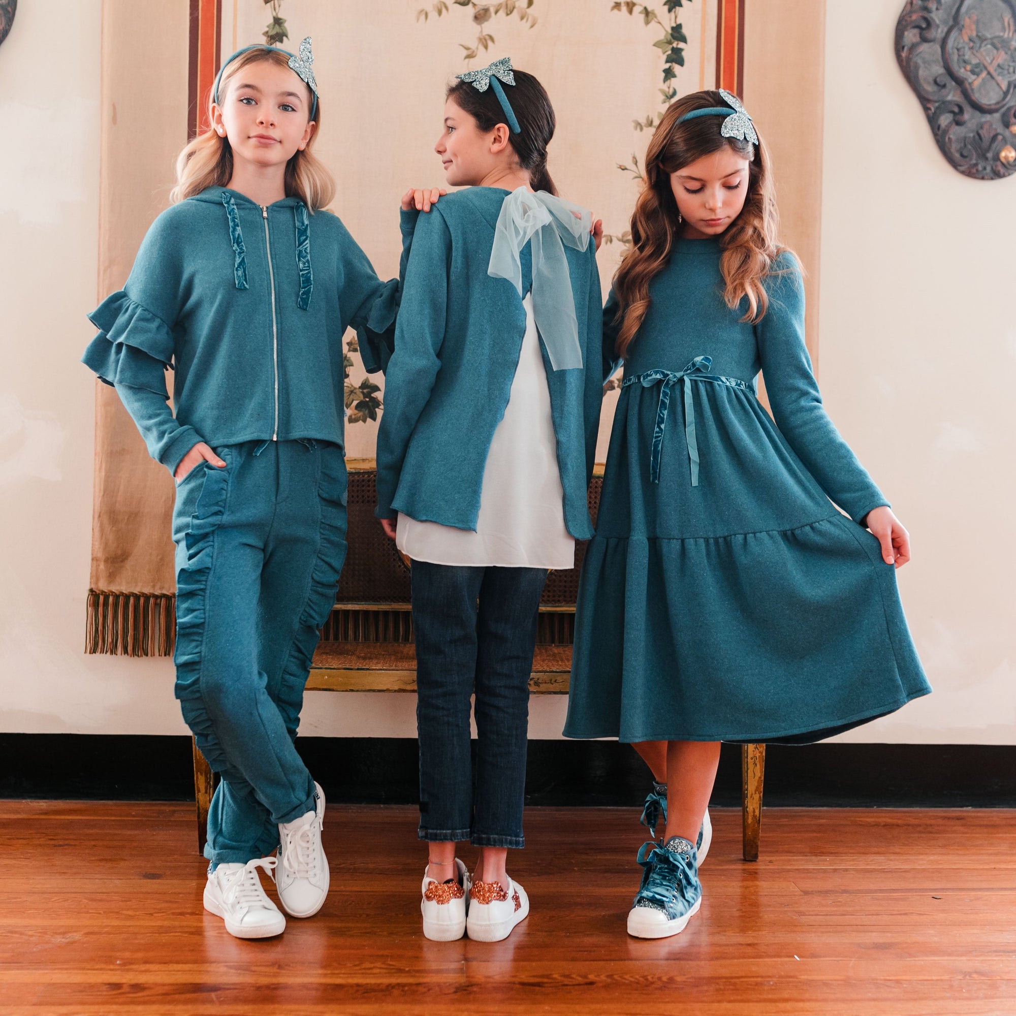 PETROL BLUE PANTS WITH RUFFLES