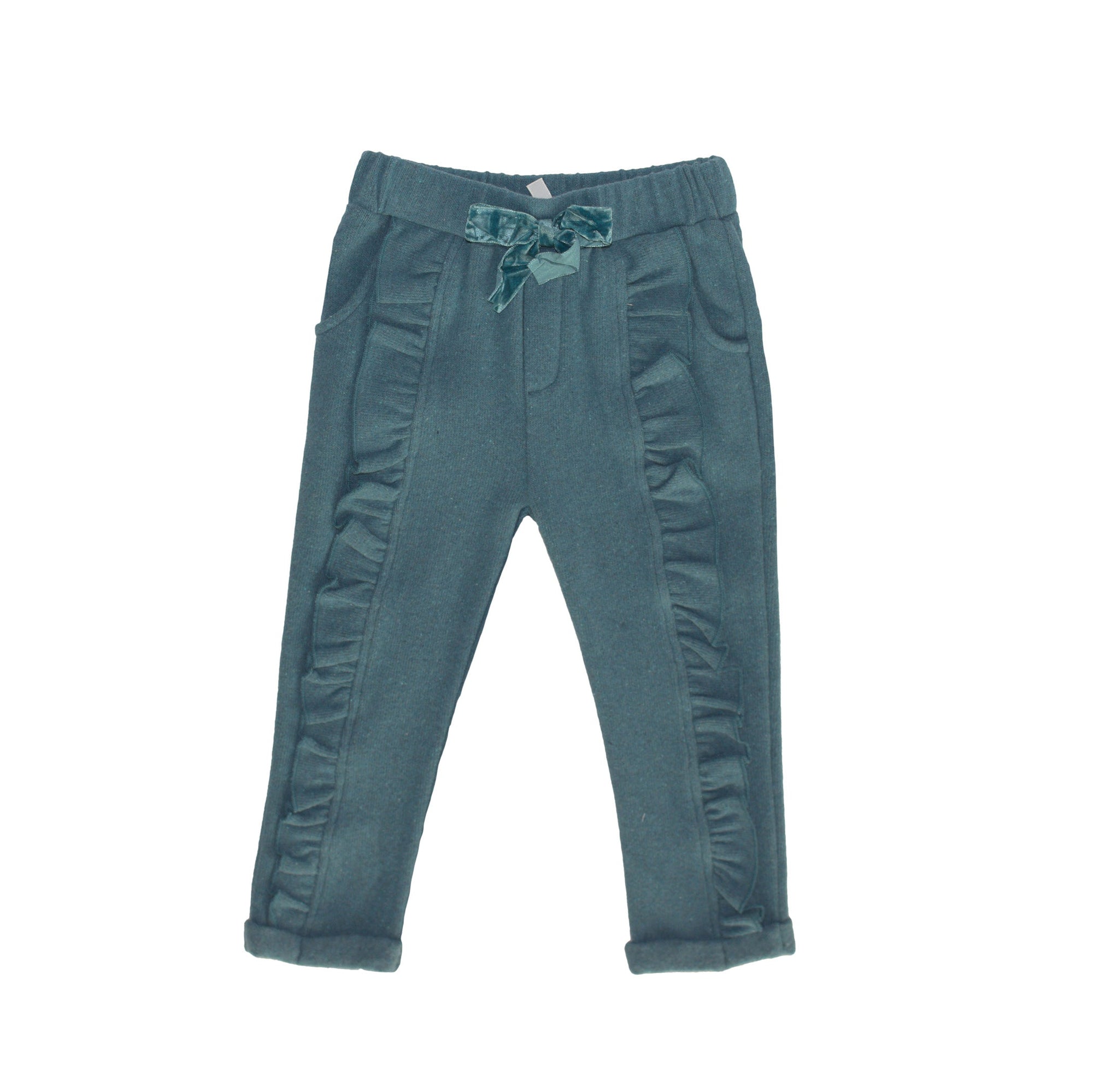 PETROL BLUE PANTS WITH RUFFLES