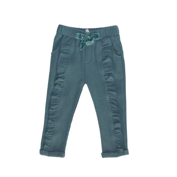 PANTALONE PETROLIO CON ROUCHES