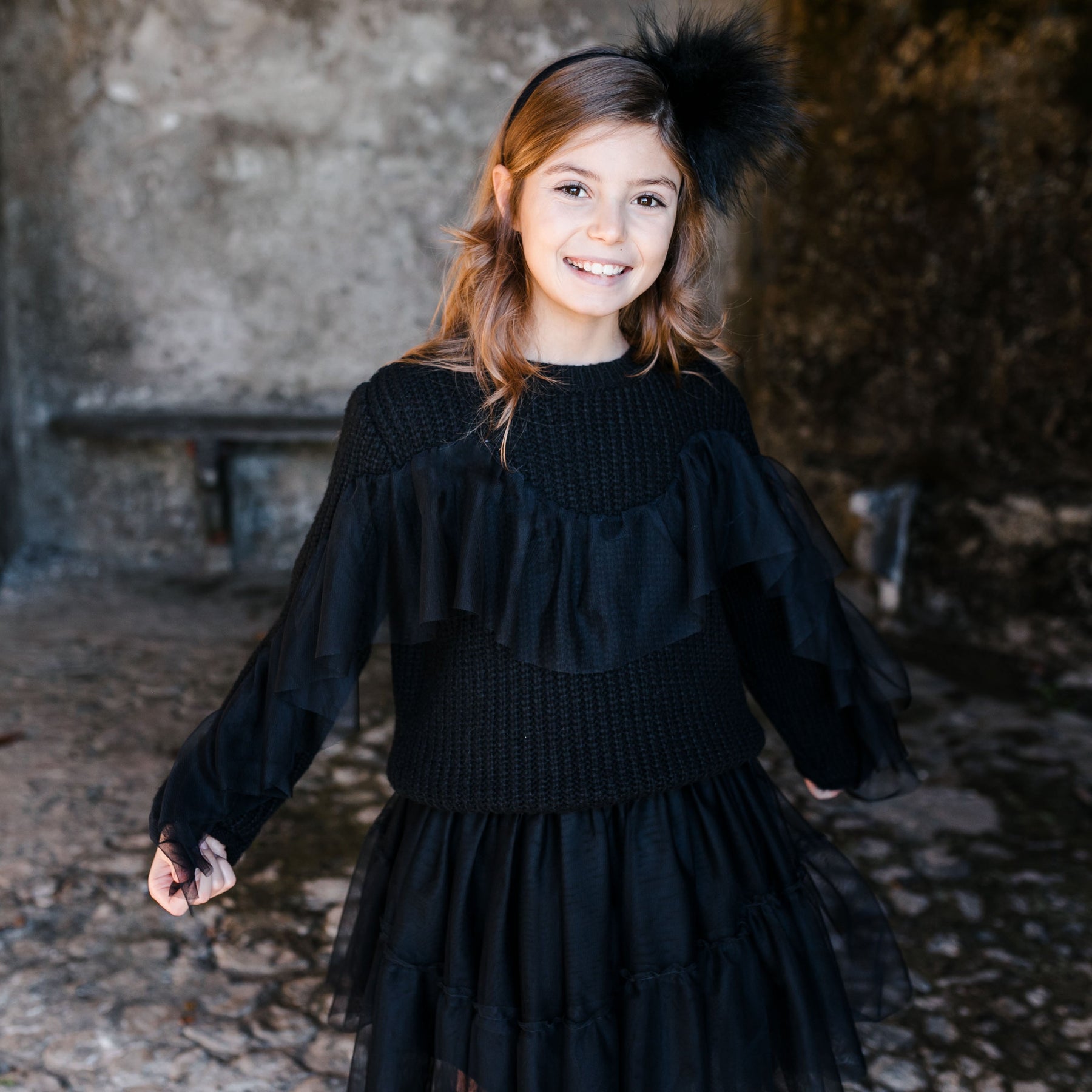 PULLOVER WITH TULLE RUFFLE DETAIL