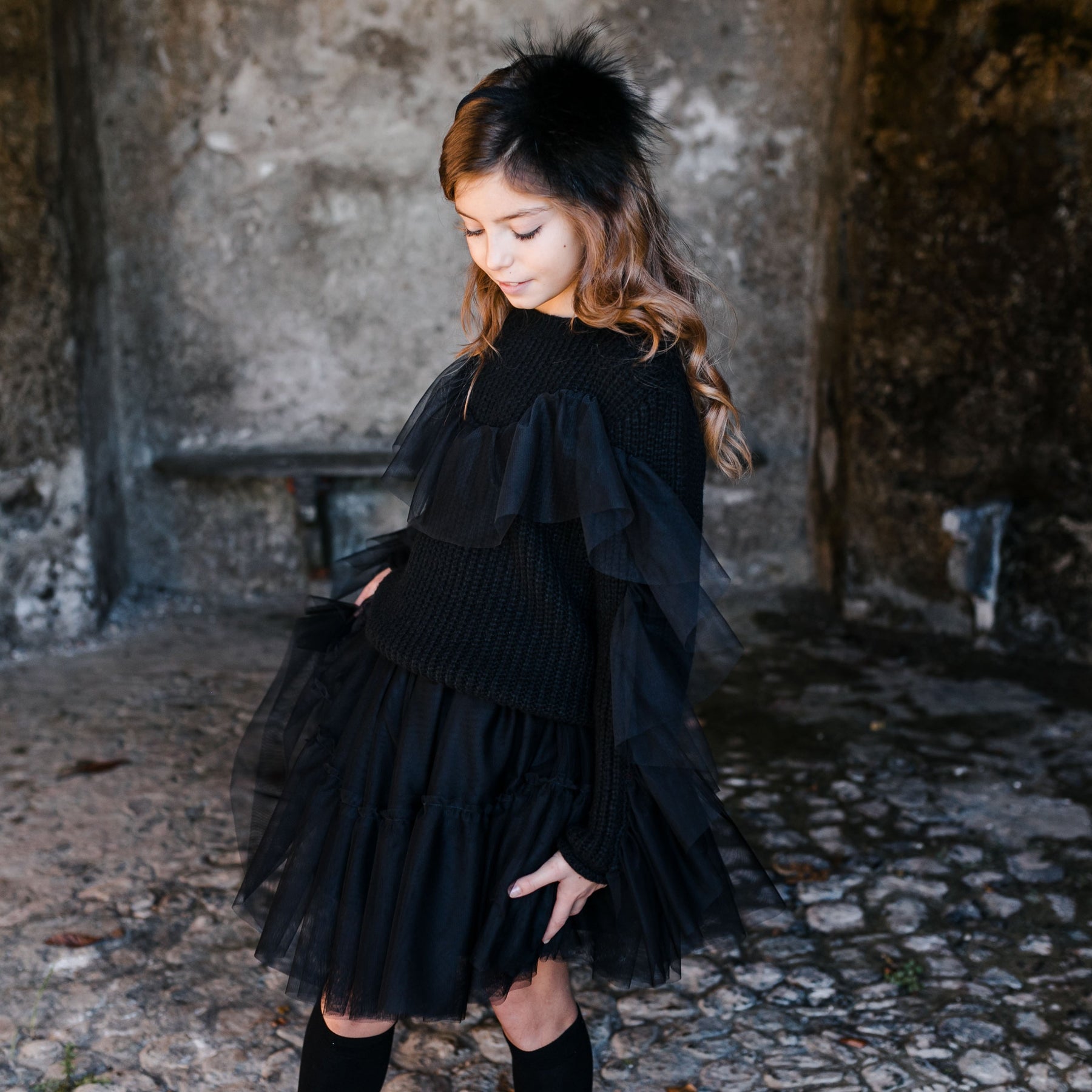 PULLOVER WITH TULLE RUFFLE DETAIL