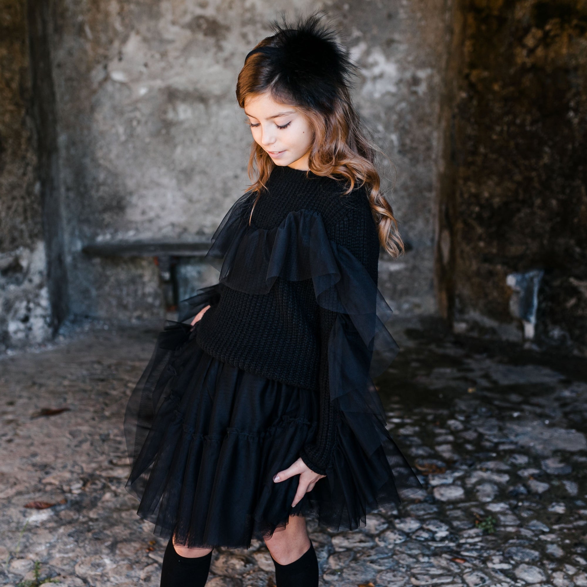 PULLOVER WITH TULLE RUFFLE DETAIL