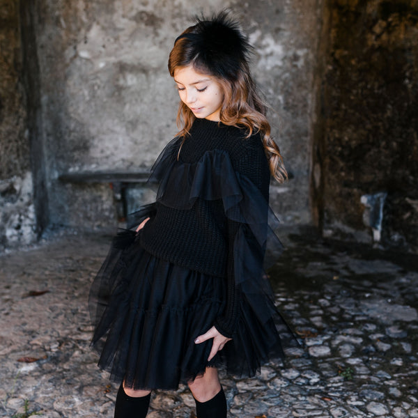PULLOVER WITH TULLE RUFFLE DETAIL