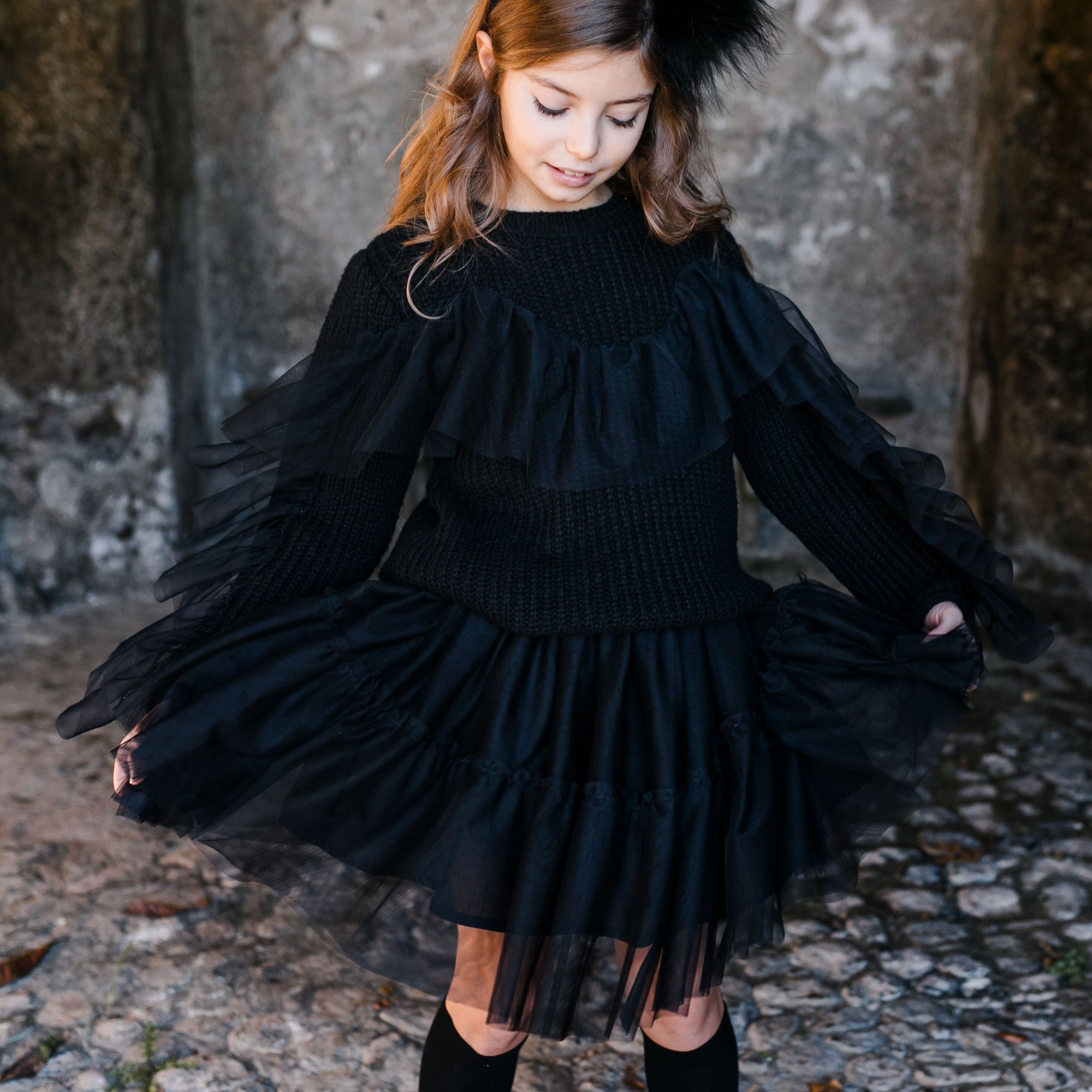 PULLOVER WITH TULLE RUFFLE DETAIL