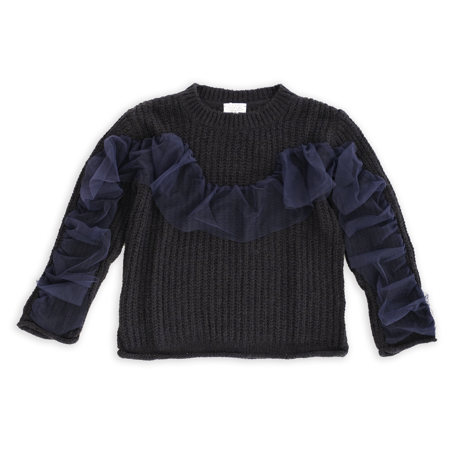 PULLOVER DETTAGLIO BALZA IN TULLE