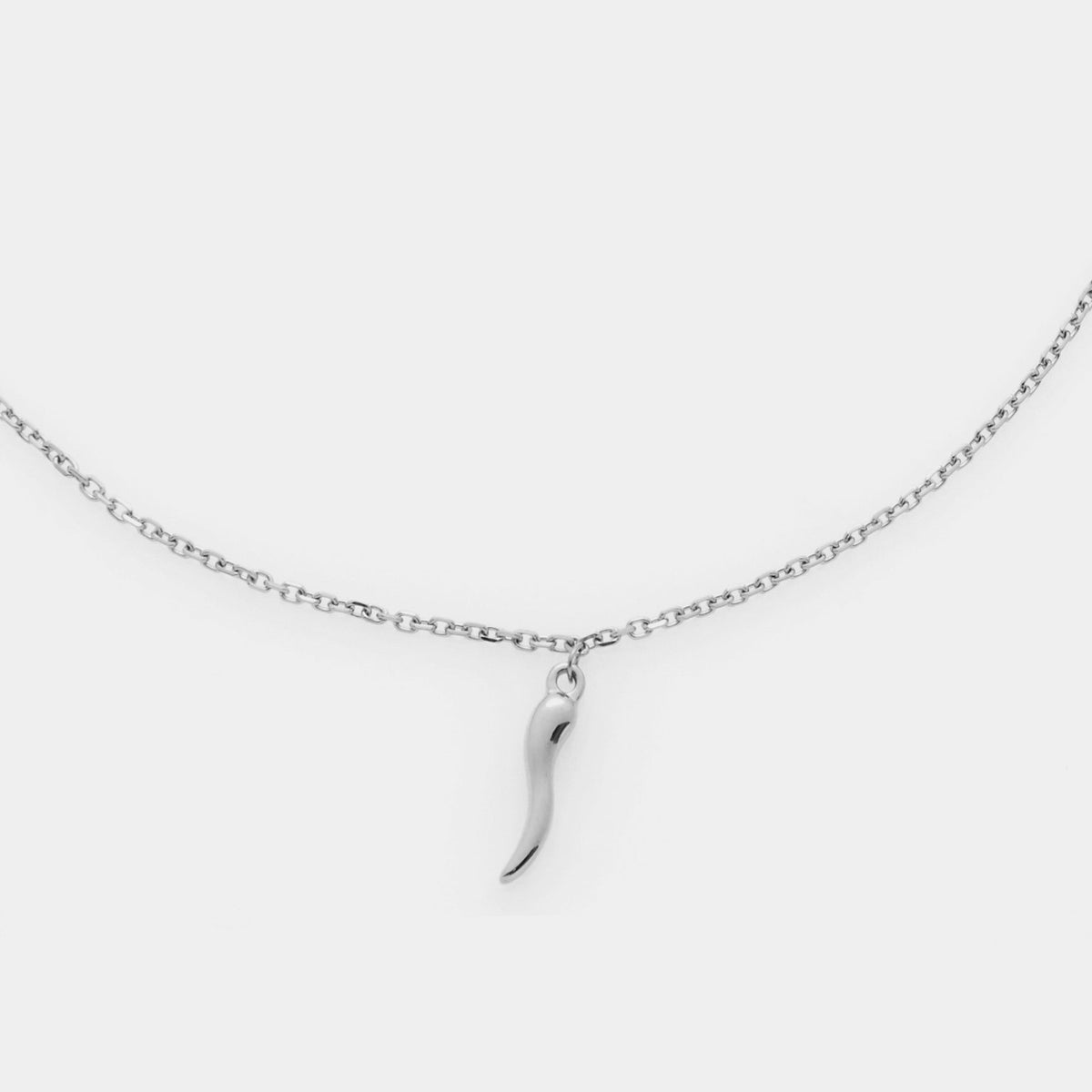 Fine steel rolo chain necklace with central steel horn pendant