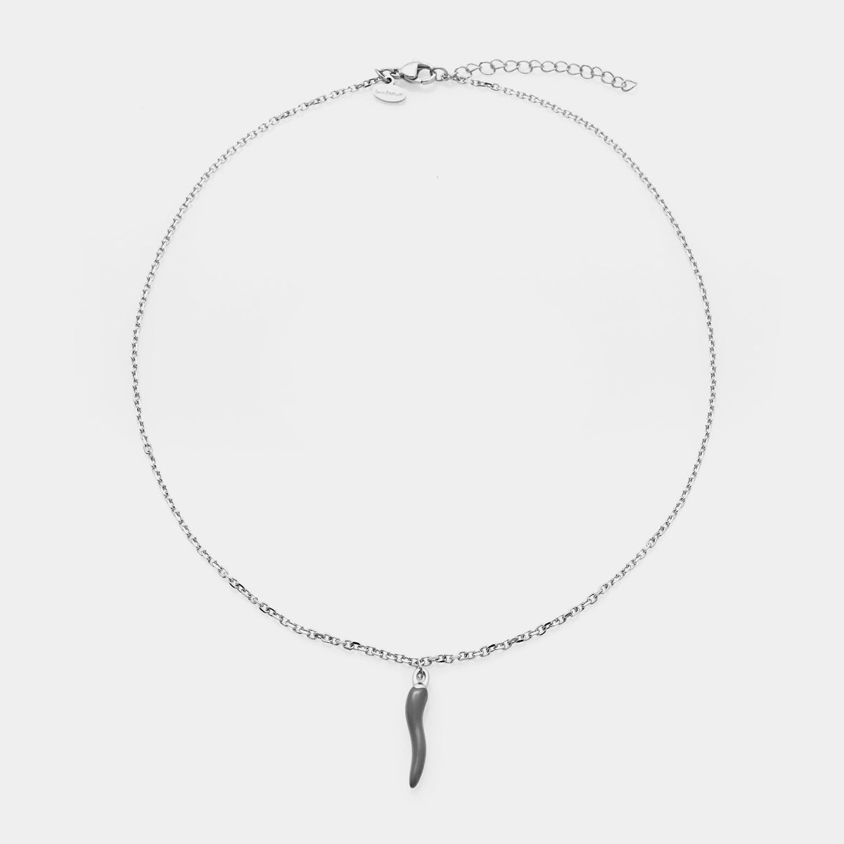Fine steel rolo chain necklace with central steel horn pendant