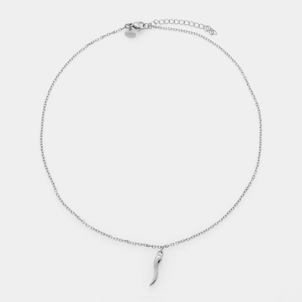 Fine steel rolo chain necklace with central steel horn pendant
