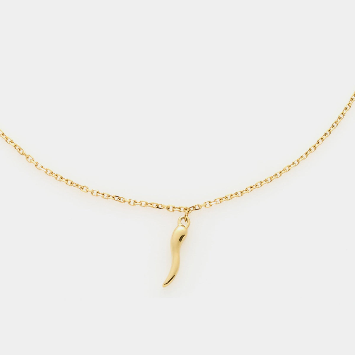 Gold-plated steel necklace with fine rolo chain and central golden steel horn pendant