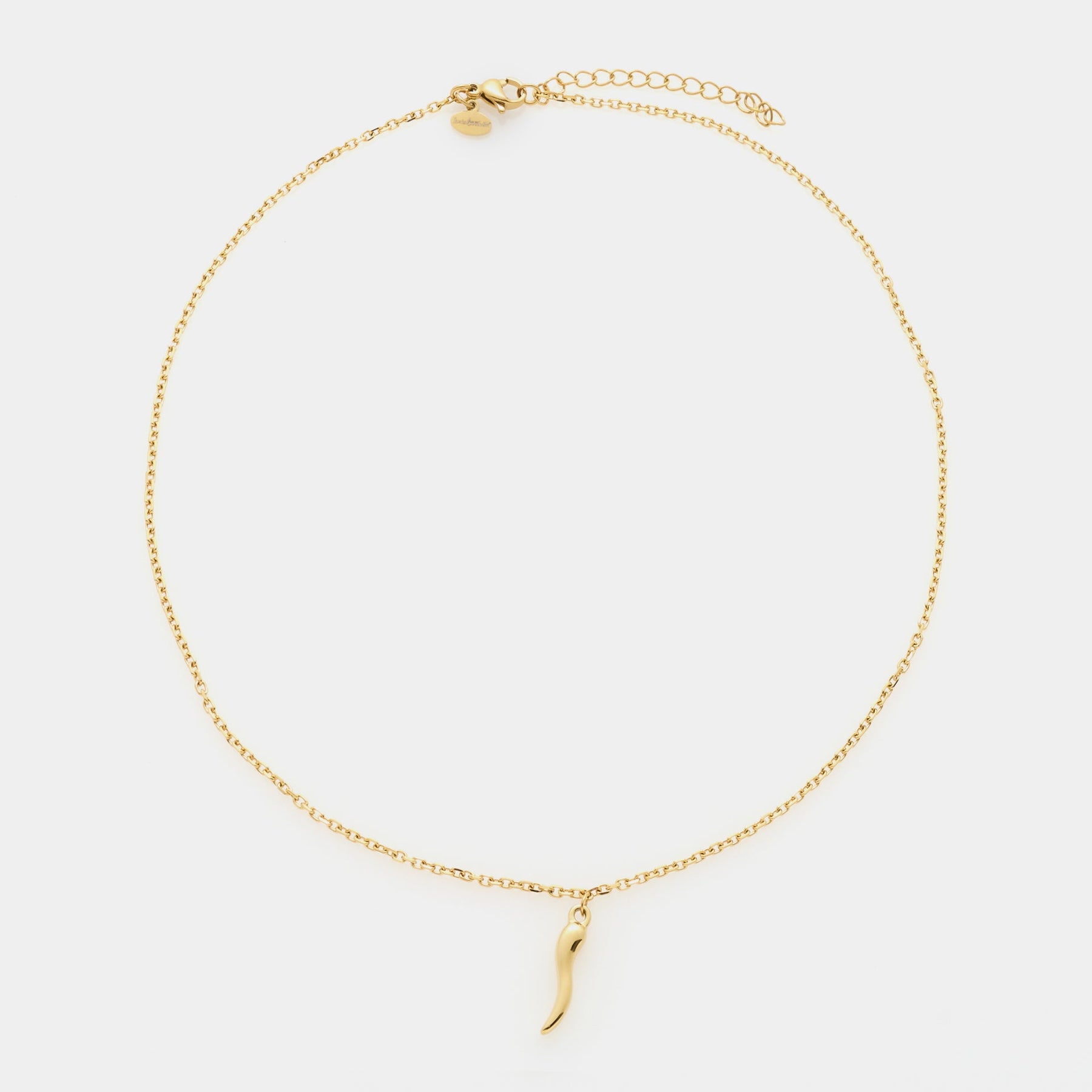Gold-plated steel necklace with fine rolo chain and central golden steel horn pendant