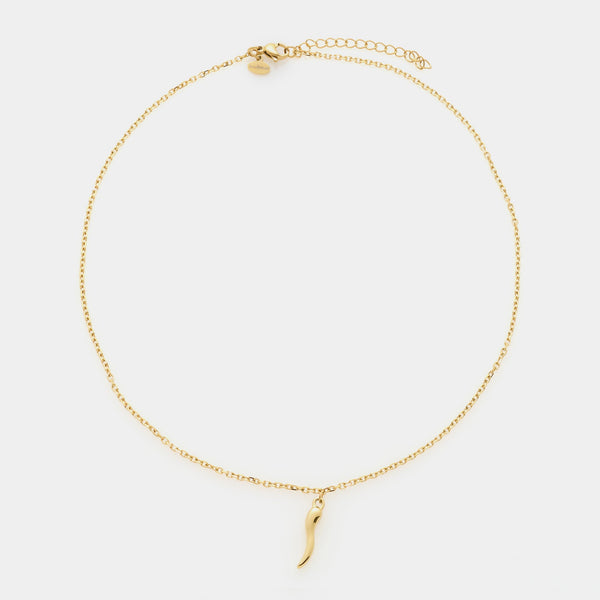 Gold-plated steel necklace with fine rolo chain and central golden steel horn pendant