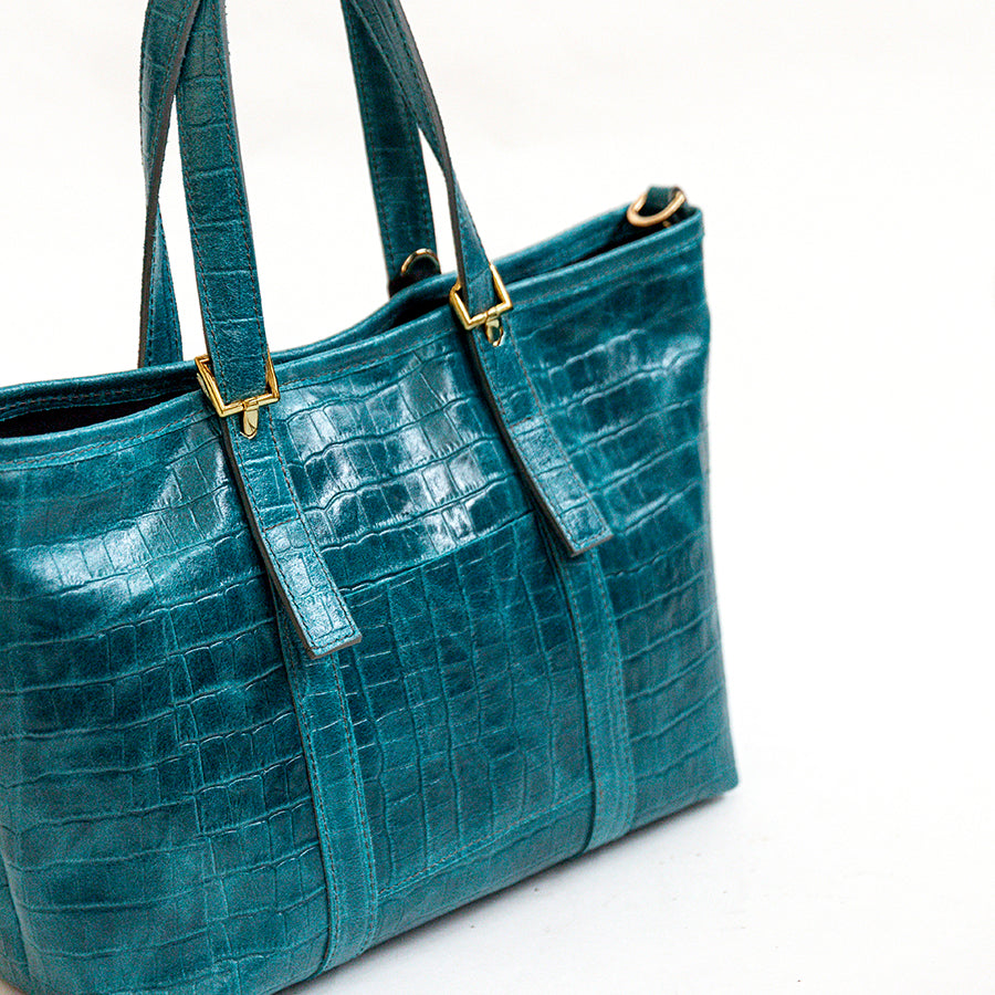 COCCO SMALL - Borsa in pelle stampa cocco ottanio