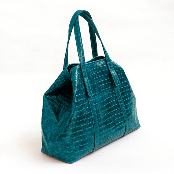 COCCO - Borsa maxi in pelle stampa cocco ottanio