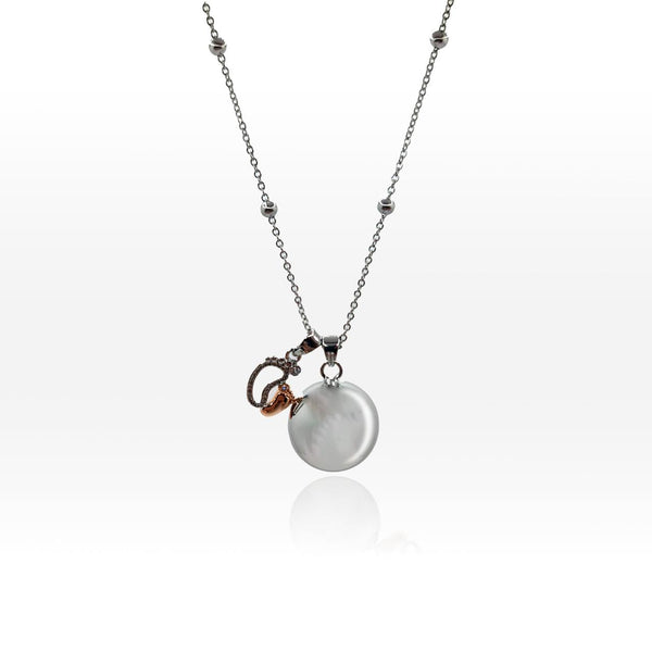 Collar de llamador de ángel en acero de 100 cm con esfera de campana pulida espejo de 2.5 cm y pies de bebé