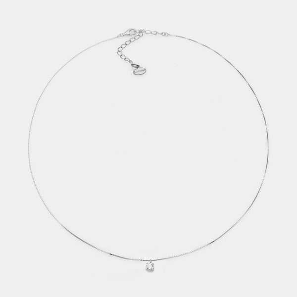 Collana argento rodiato punto luce con zircone bianco mm 40