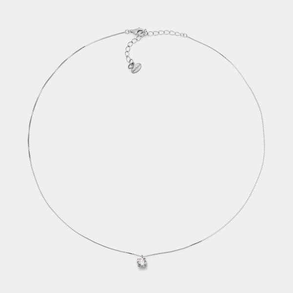 Collana argento rodiato punto luce con zircone bianco mm 50