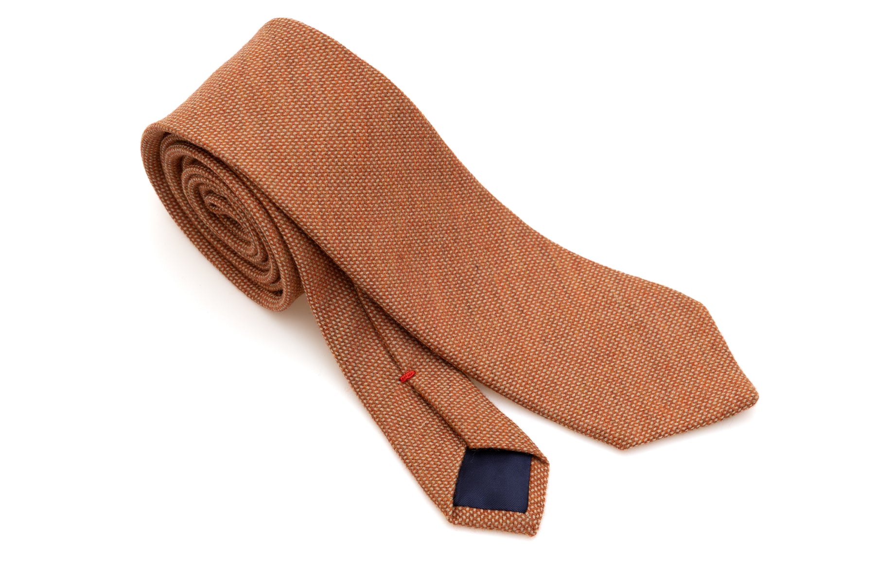 Orange tie with light embroidery pure wool
