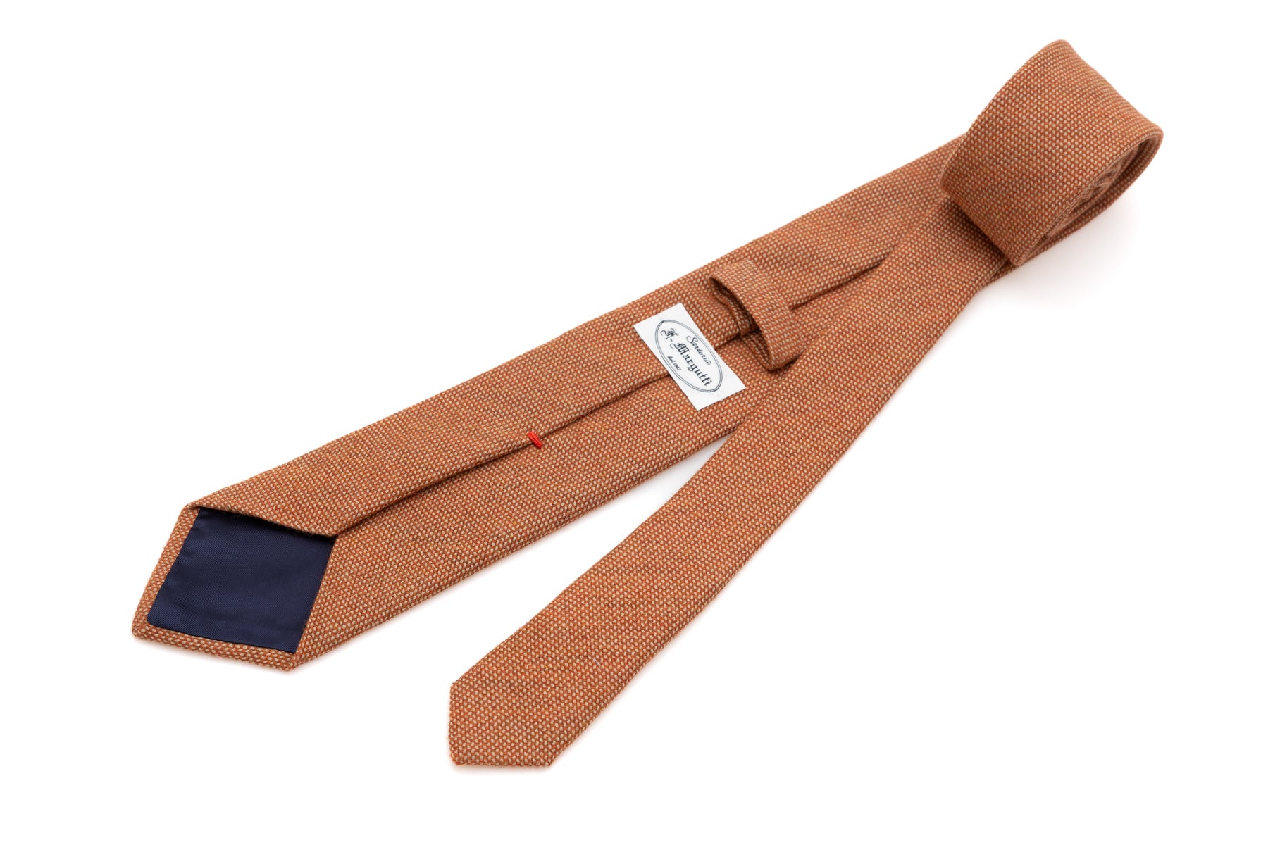 Orange tie with light embroidery pure wool