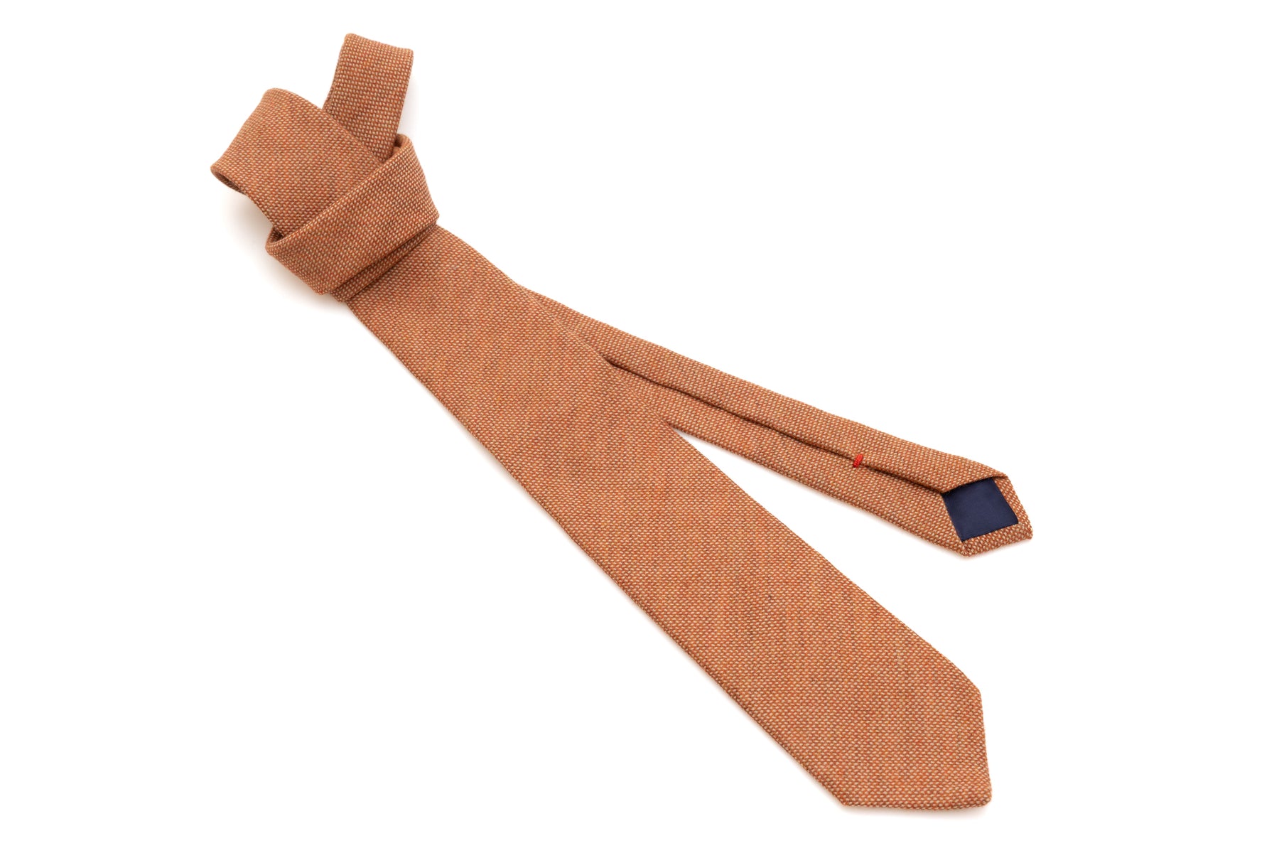 Orange tie with light embroidery pure wool