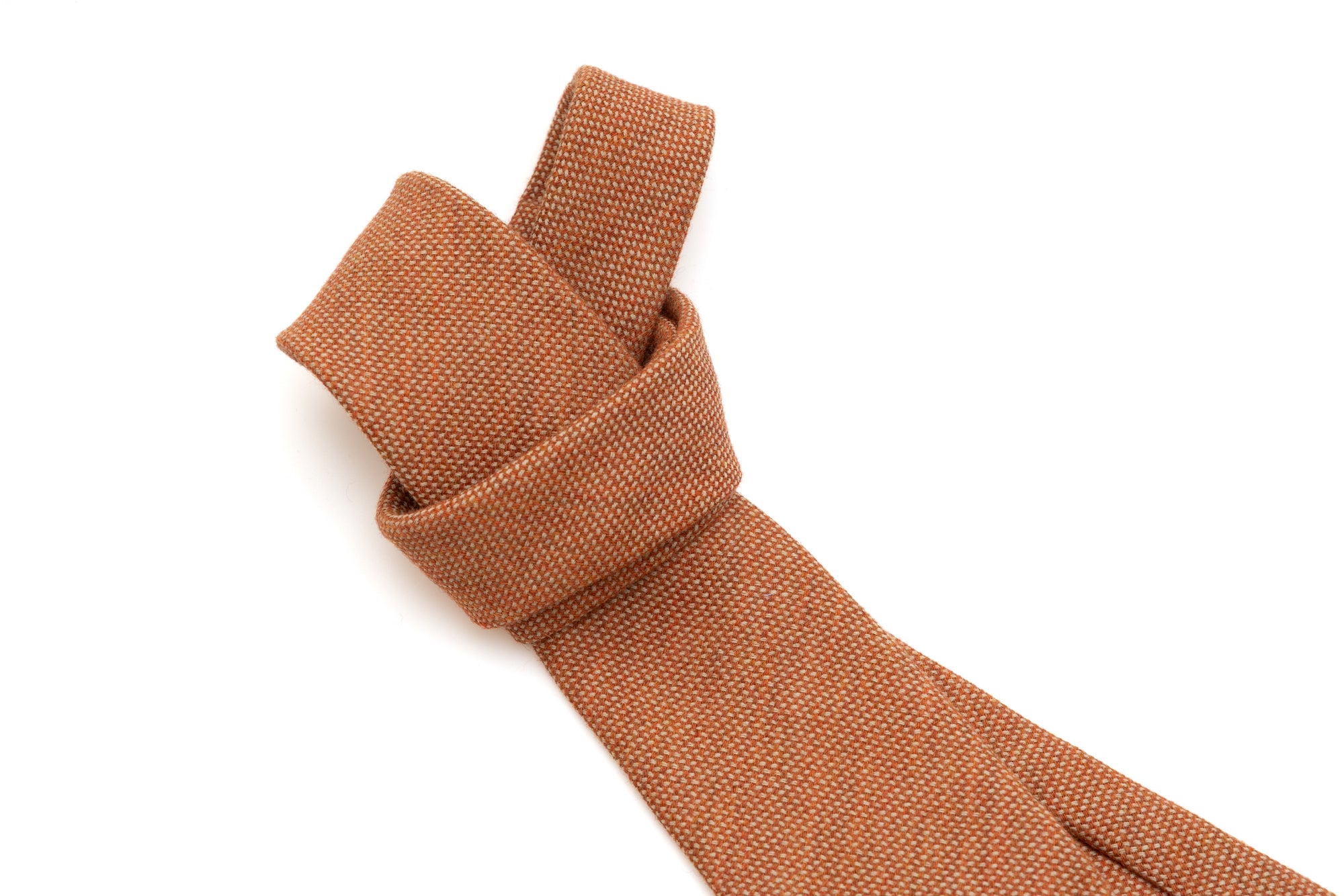 Orange tie with light embroidery pure wool
