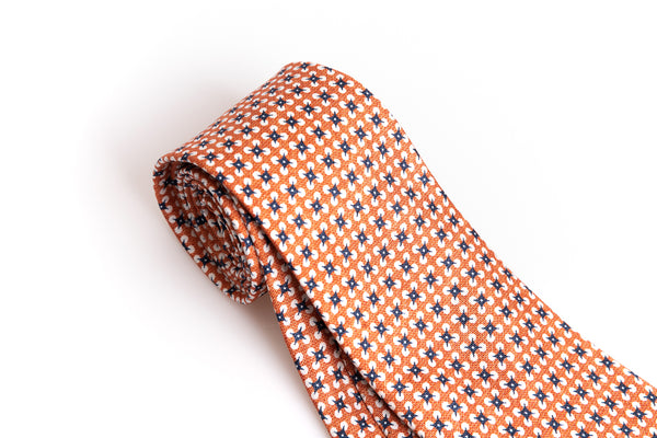 Cravate orange avec motif en soie pure