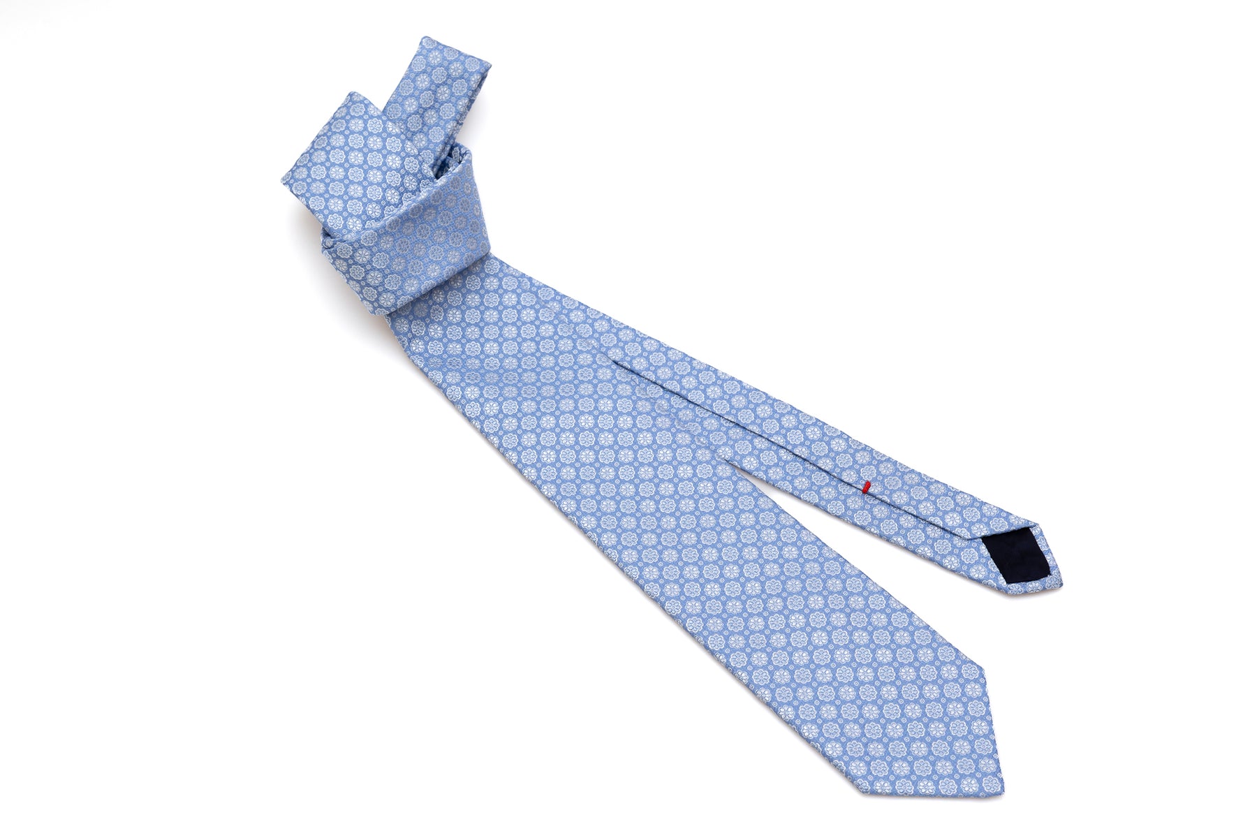 Light blue tie with embroidered flowers pure silk