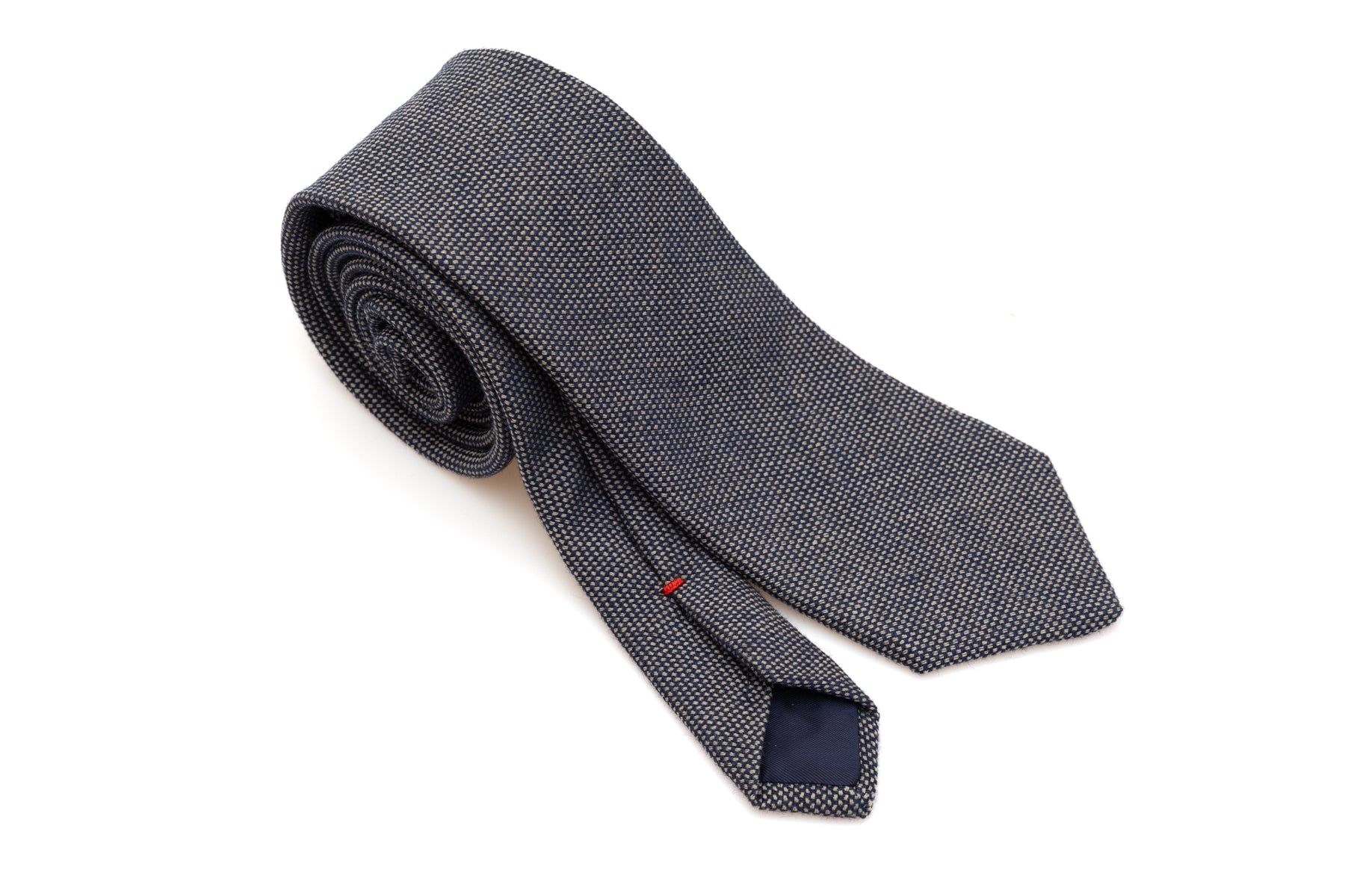 Blue tie 100% wool with embroidered polka dots