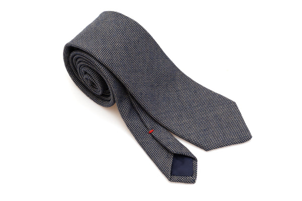 Blue tie 100% wool with embroidered polka dots