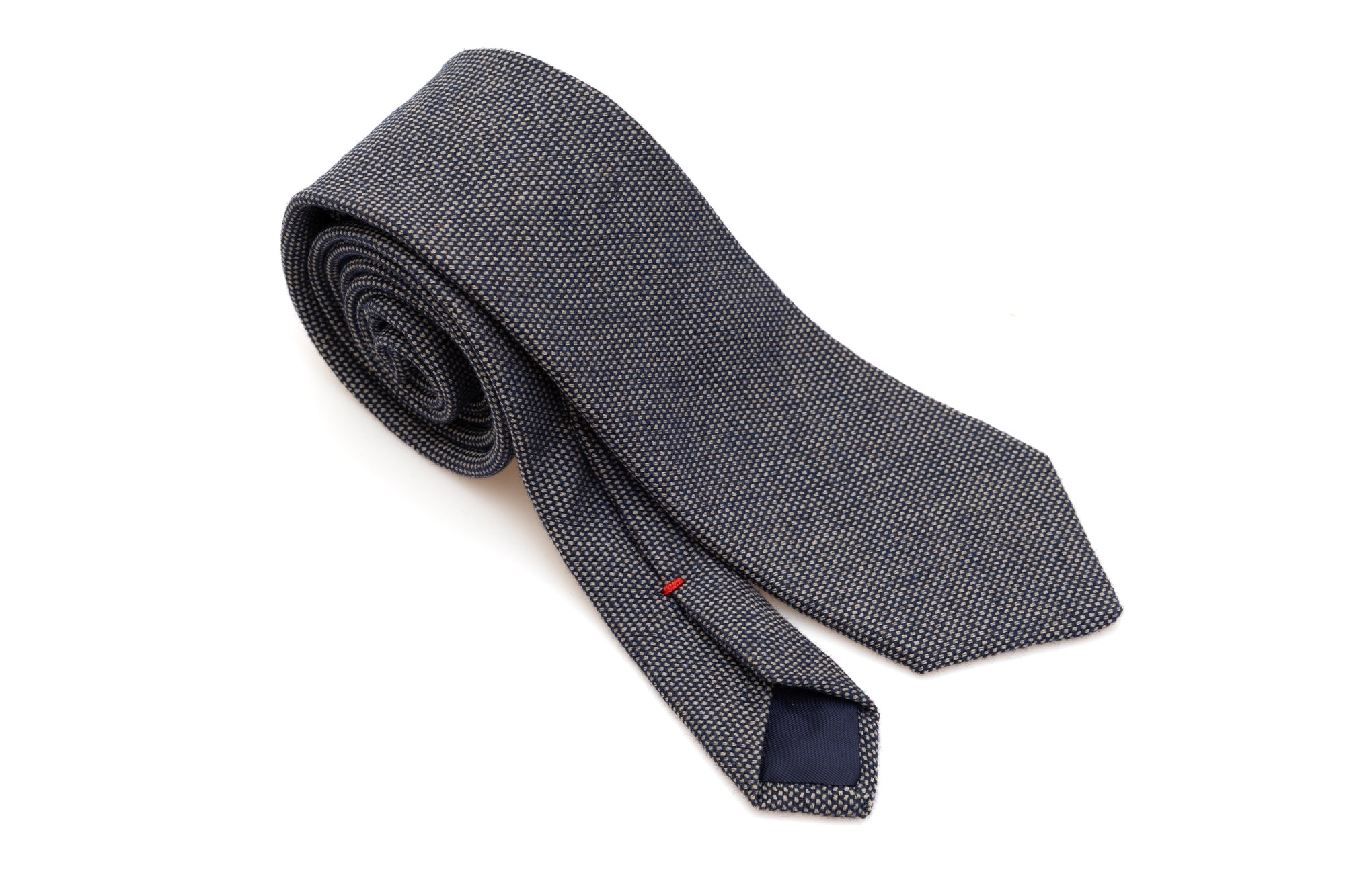 Blue tie 100% wool with embroidered polka dots