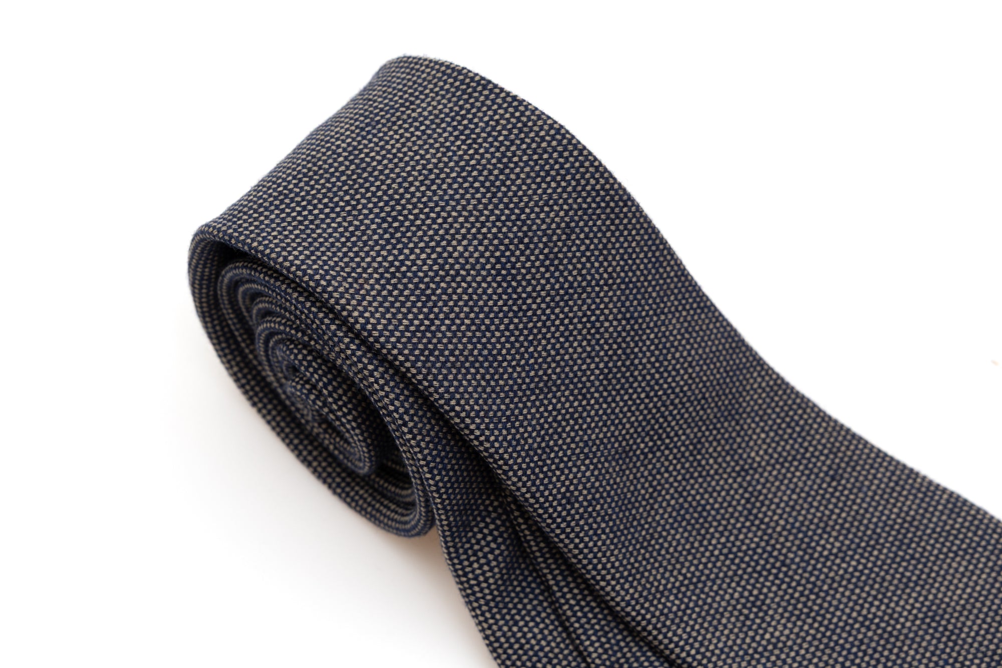Blue tie 100% wool with embroidered polka dots