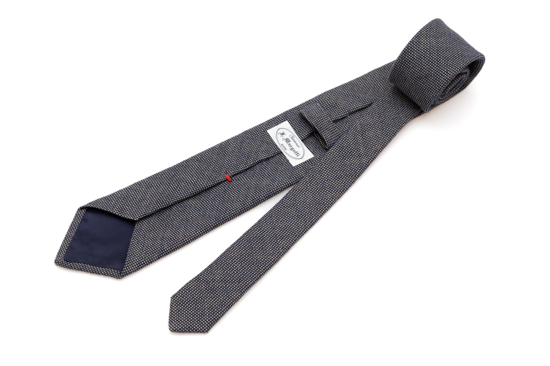 Blue tie 100% wool with embroidered polka dots