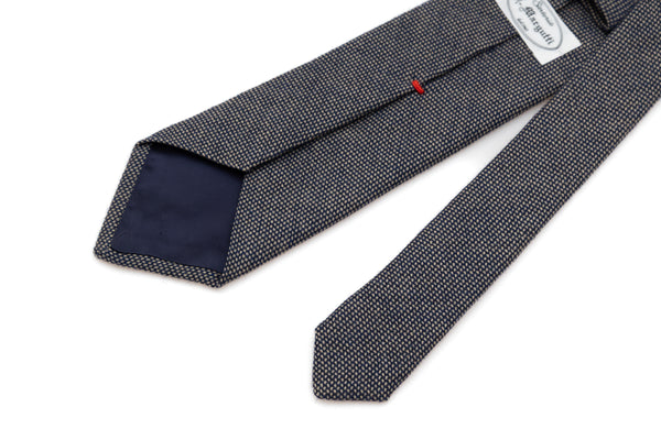 Blue tie 100% wool with embroidered polka dots