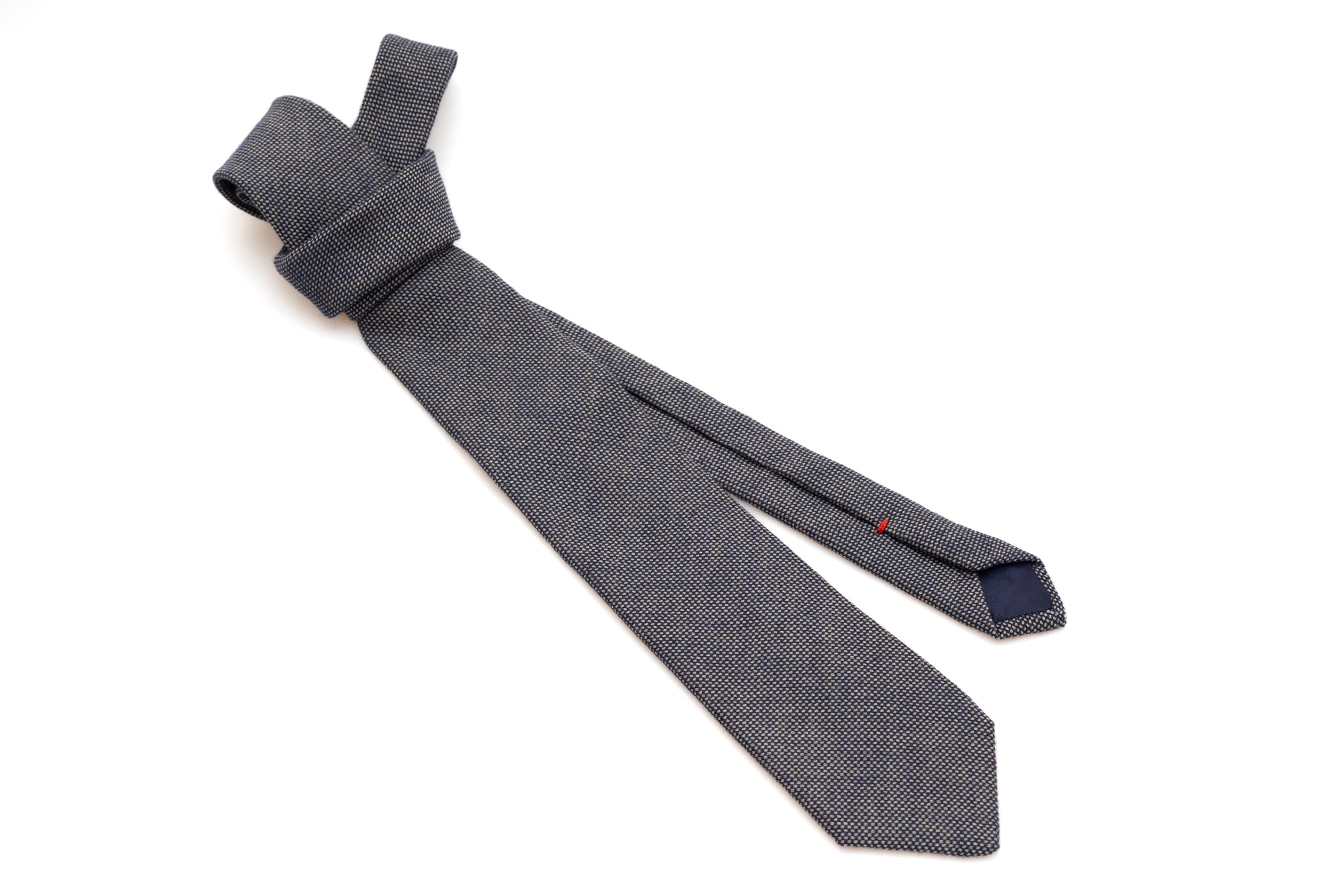 Blue tie 100% wool with embroidered polka dots