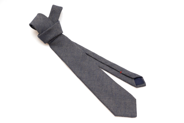 Blue tie 100% wool with embroidered polka dots