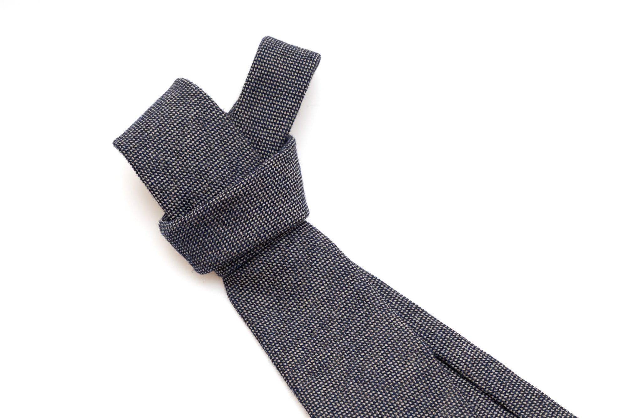 Blue tie 100% wool with embroidered polka dots