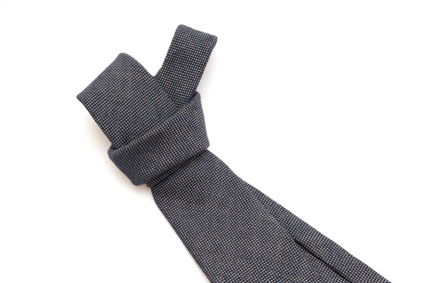 Blue tie 100% wool with embroidered polka dots