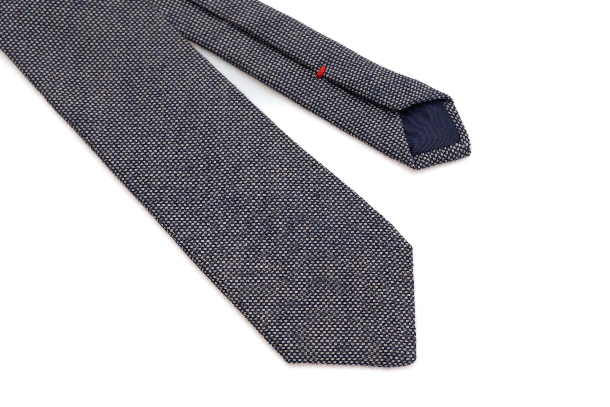 Blue tie 100% wool with embroidered polka dots