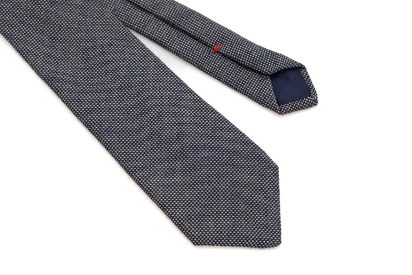Blue tie 100% wool with embroidered polka dots