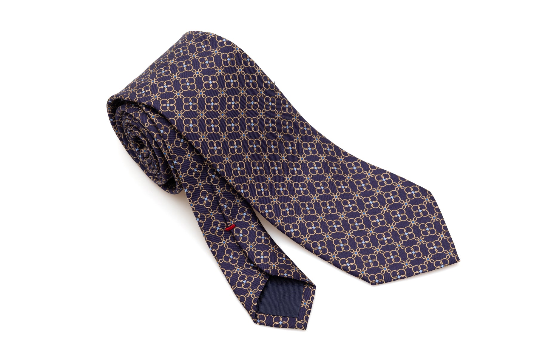Blue background tie with chain pattern pure silk