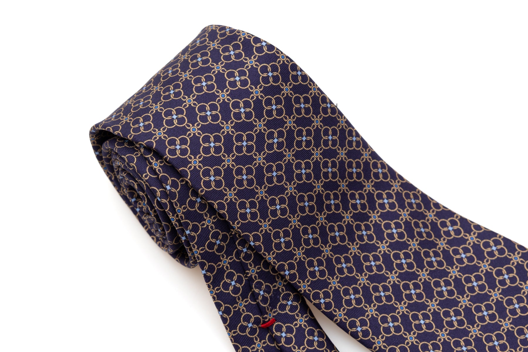 Blue background tie with chain pattern pure silk