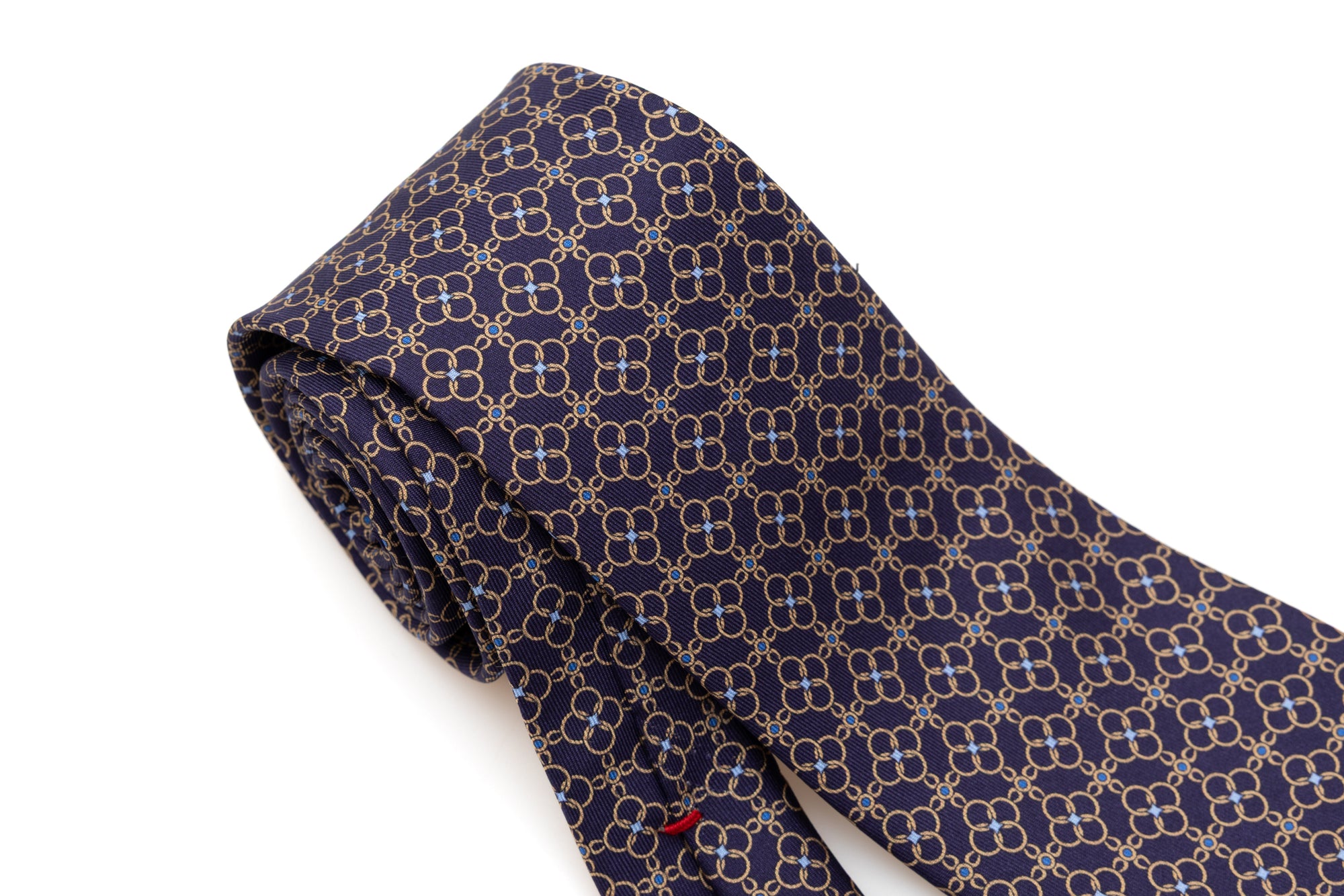 Blue background tie with chain pattern pure silk