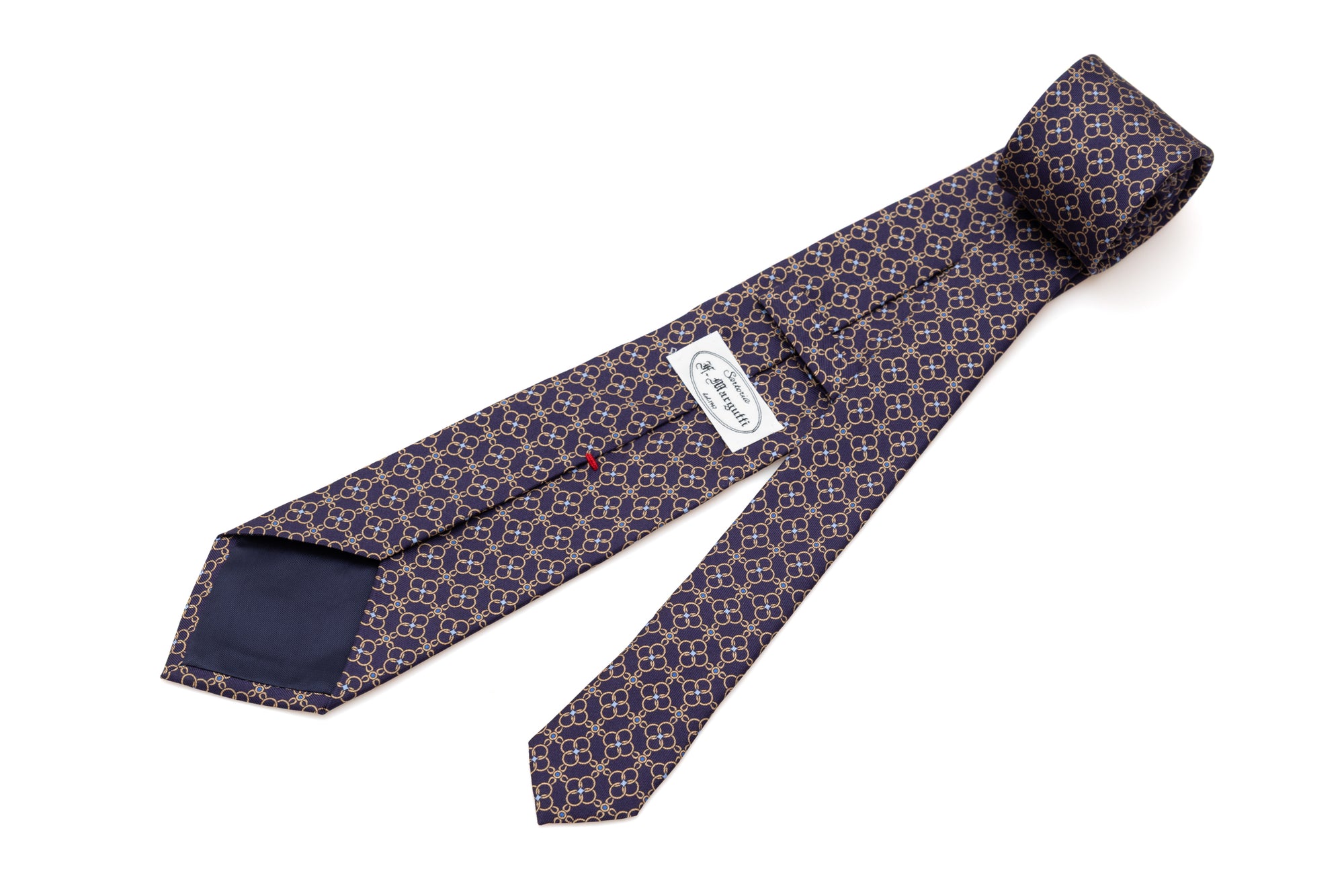 Blue background tie with chain pattern pure silk
