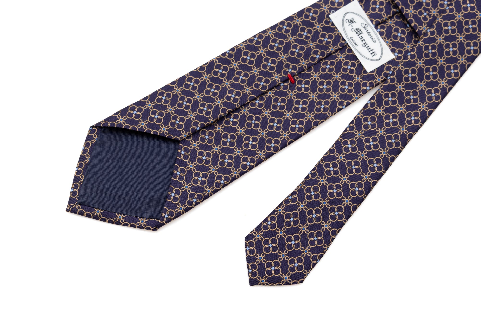 Blue background tie with chain pattern pure silk
