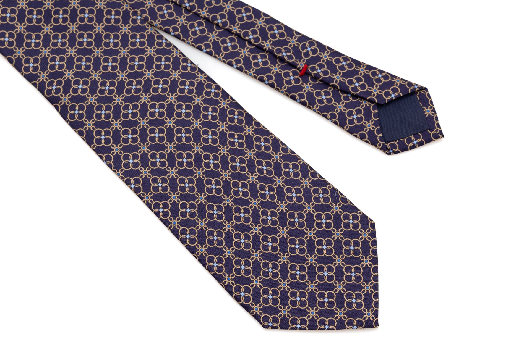 Blue background tie with chain pattern pure silk