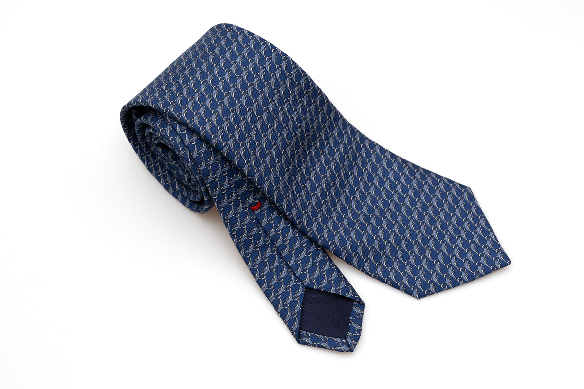Blue tie with dolphins pure silk