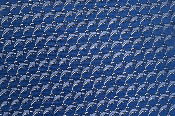 Blue tie with dolphins pure silk