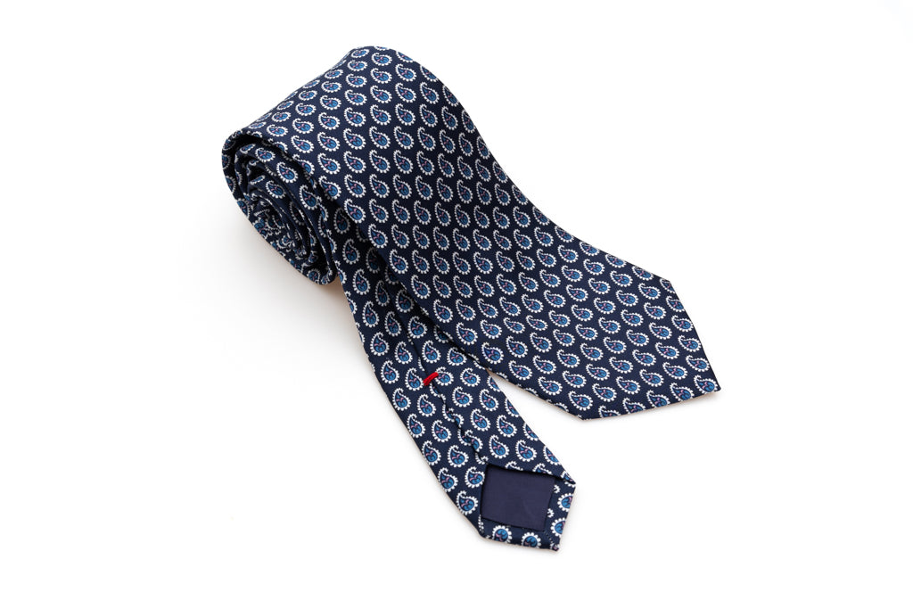 Blue tie with patterned drops in pure silk