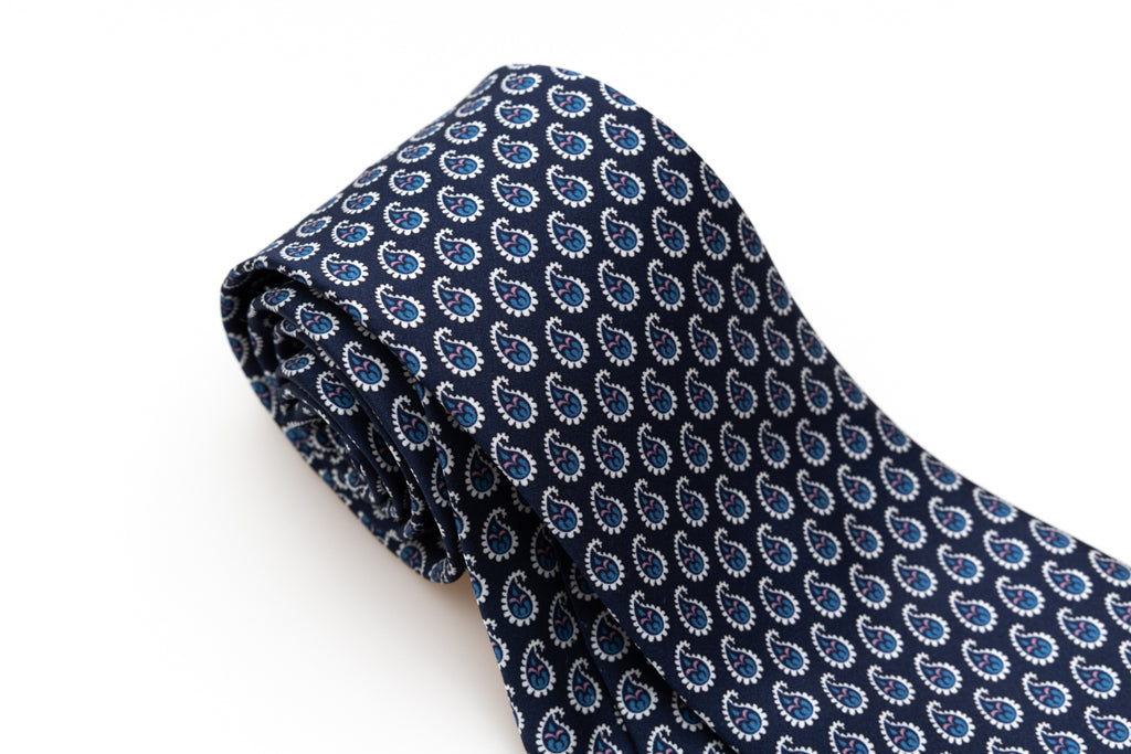Blue tie with patterned drops in pure silk
